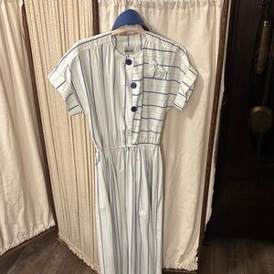 VINTAGE Leslie Fay Blue and White Striped Midi Dress